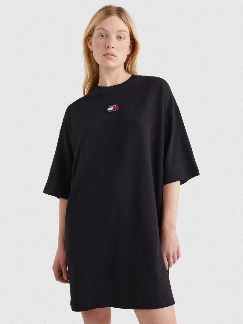 Női Tommy Hilfiger Badge T-Shirt Dresses Fekete | HU 44XYU